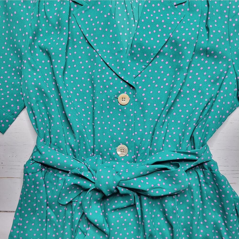 Kate Spade Poolside Dot Jumpsuit Emerald Green Pink Wide Leg Crop Belt Small 4 - Picture 7 of 11